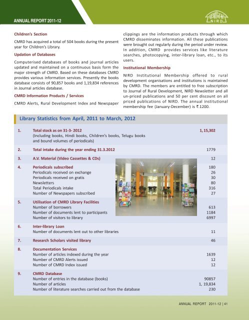 Annual Report 2011-2012 - National Institute of Rural Development