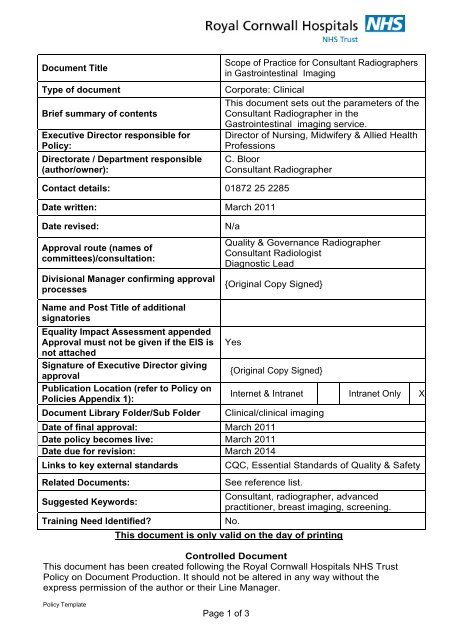 Scope Of Practice For Consultant Radiographer In Gastrointestinal ...