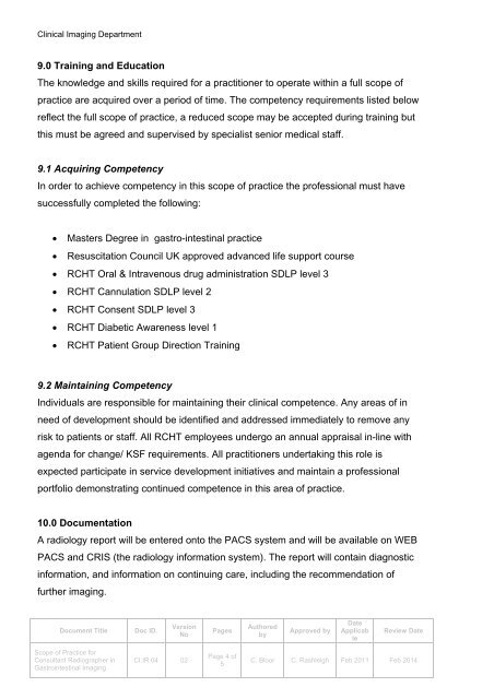 Scope Of Practice For Consultant Radiographer In Gastrointestinal ...