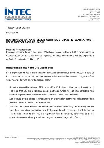 Grade 12 Learner registration process for final ... - INTEC College