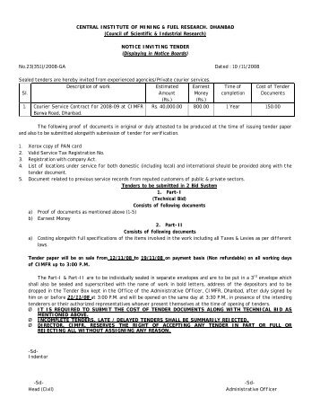 Tender Notification No. 23(351)/2008-GA Date - Central Institute of ...