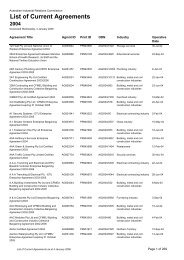 List of Current Agreements 2004 - Fair Work Commission