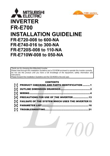 FR-E700-NA INSTALLATION GUIDELINE - Arrow Speed Controls