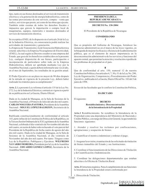 Gaceta - Diario Oficial de Nicaragua - # 243 de 15 Diciembre 2004