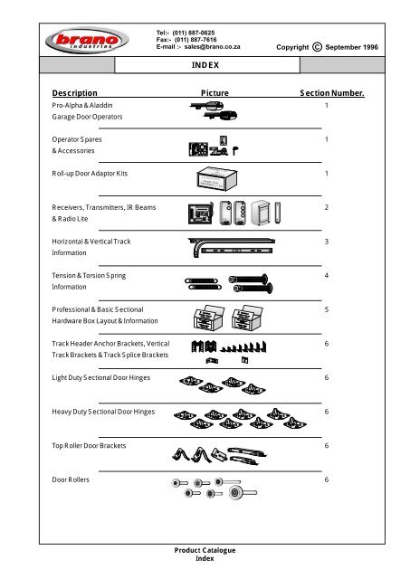 Catalogue Index - Brano Industries