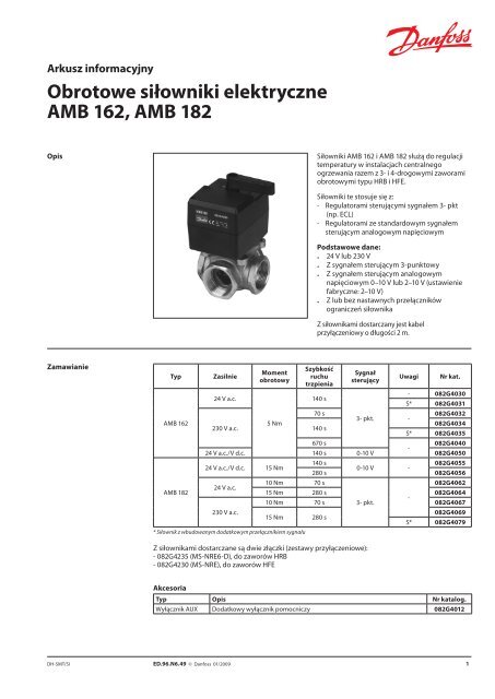 Obrotowe silowniki elektryczne AMB 162, AMB 182 - Danfoss