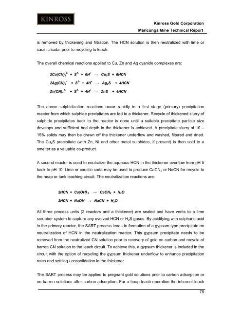 Technical Report for the Maricunga Gold Mine - Kinross Gold