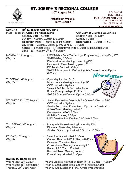 Week 5 - St Joseph's Regional College
