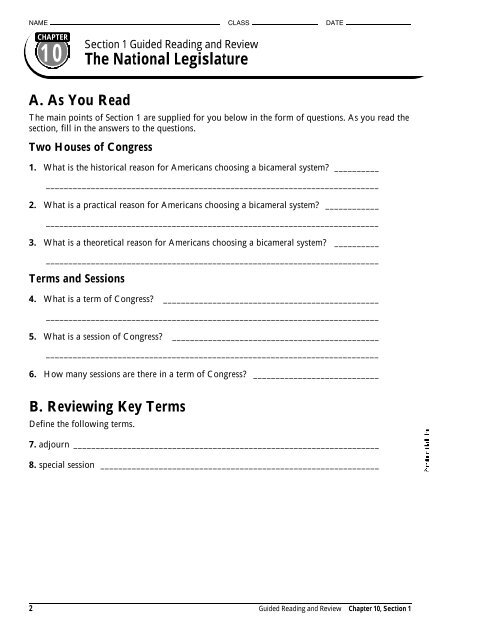 Chapter 10, Section 1: Guided Reading - Analy High School Staff
