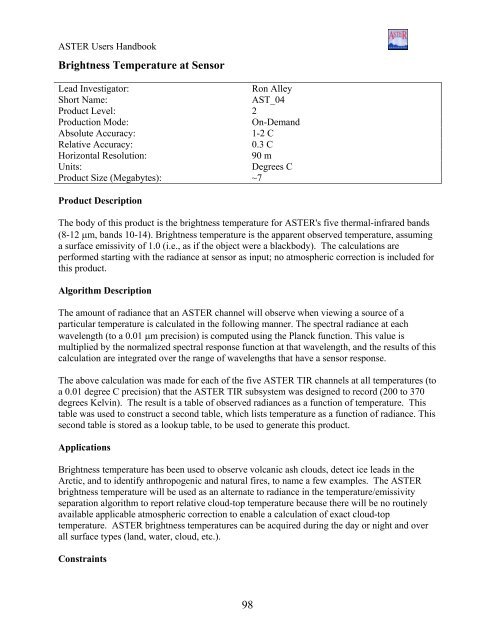 ASTER User's Guide - NASA