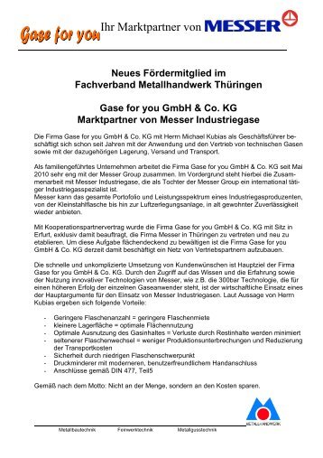 Gase for you GmbH & Co. KG, Marktpartner von Messer Industriegase