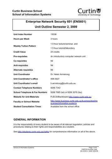 Unit Outline (Bentley Students) - Curtin Business School