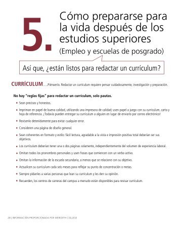 5. CÃ³mo prepararse para la vida despuÃ©s de los ... - Meredith College