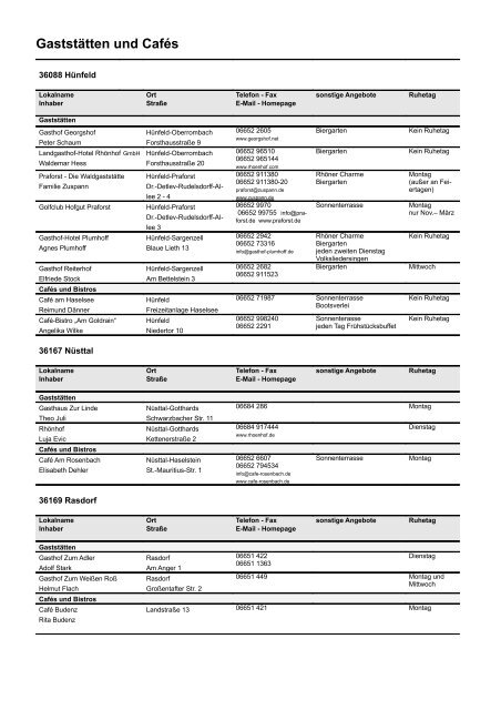 Hotels – Gasthöfe - Pensionen - Hünfeld