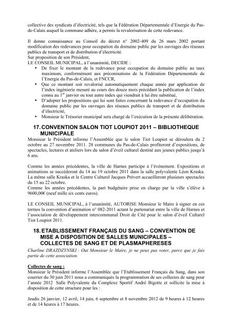 COMPTE RENDU DE LA REUNION DU 29 ... - Ville de Harnes