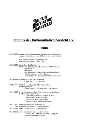 Chronik der Kulturinitiative Parkfeld e.V. 1988