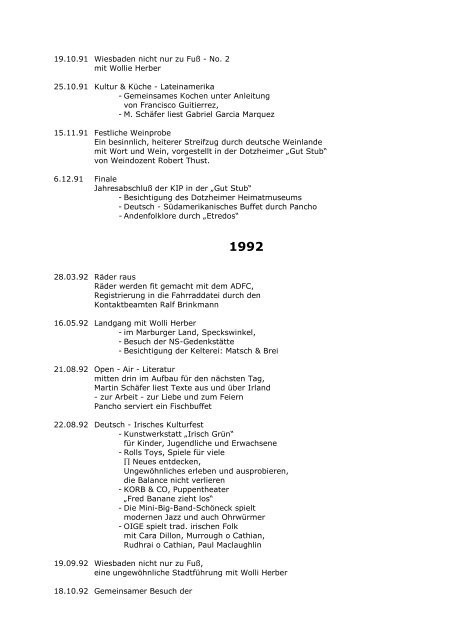 Chronik der Kulturinitiative Parkfeld e.V. 1988