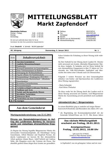 Mitteilungsblatt Nr. 1 - Anfang Januar - Zapfendorf