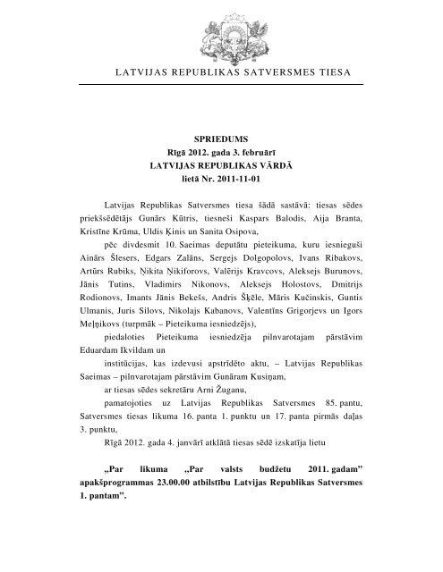 Spriedums - Satversmes tiesa
