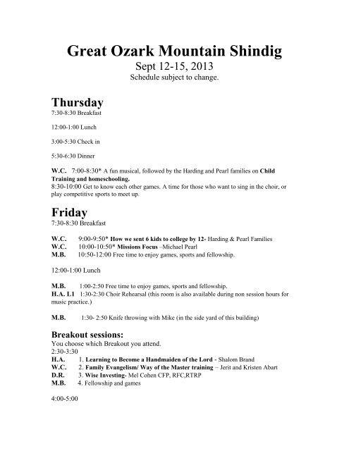 Great Ozark Mountain Shindig - No Greater Joy Ministries