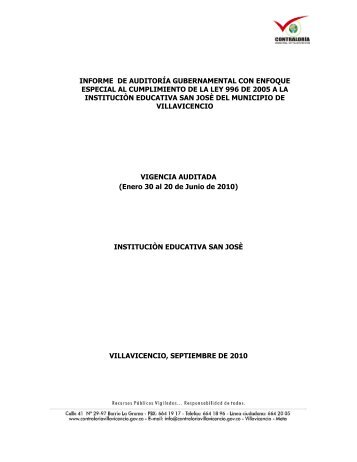 institucion educativa san jose - ContralorÃ­a Municipal de Villavicencio