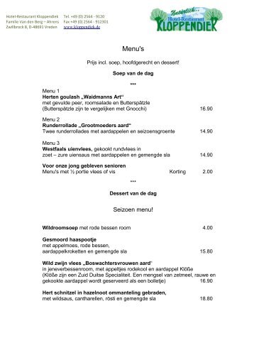 Menukaart Zondags geopend vanaf 12:00h t/m - Kloppendiek