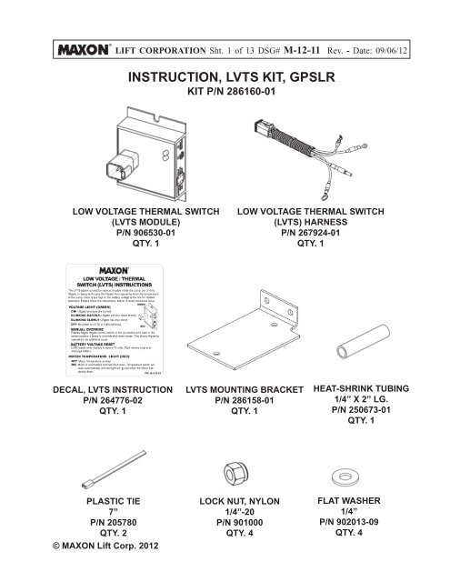 M-12-11 INSTRUCTION for LVTS KIT ( P/N 286160-01) - Maxon