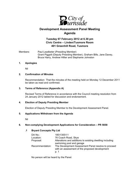Development Assessment Panel Meeting Agenda - City of Burnside