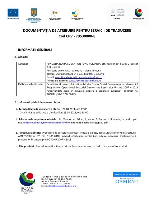 Documentatie servicii traducere OE - Roma Education Fund Romania