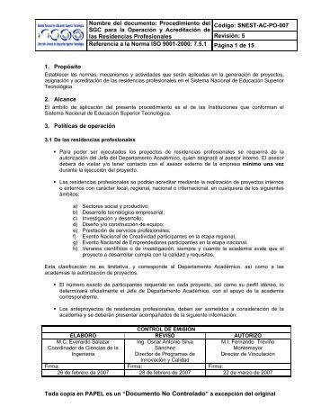 Procedimientos y Normatividad de las Residencias Profesionales.