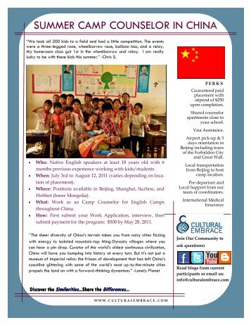 SUMMER CAMP COUNSELOR IN CHINA