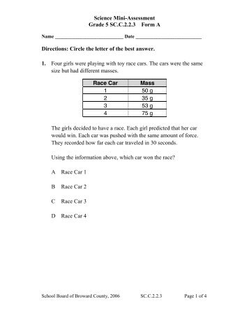 Science Mini-Assessment Grade 5 SC.C.2.2.3 Form A Directions ...
