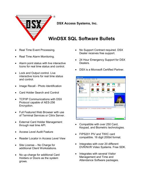WinDSX SQL Software Bullets - DSX Access Systems, Inc.