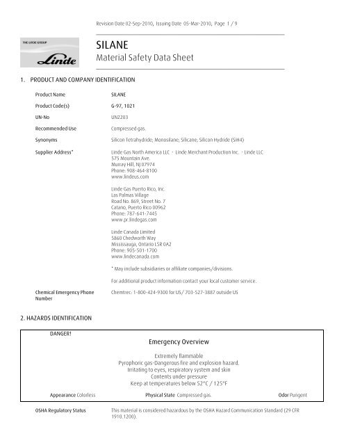 SILANE - (MSDS) - Linde Gases