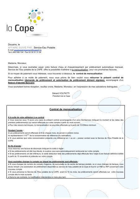 Contrat de mensualisation - CAPE