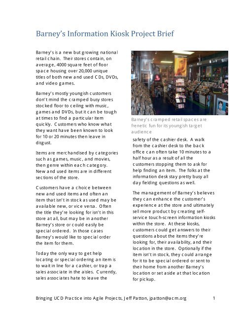 Barney S Information Kiosk Project Brief Jeff Patton
