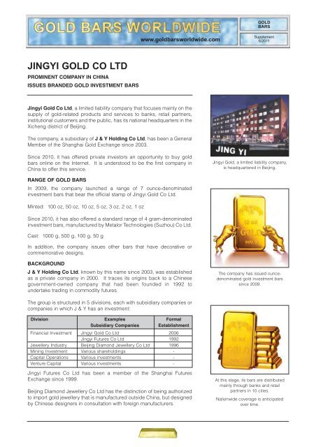 JINGYI GOLD CO LTD - Gold Bars Worldwide