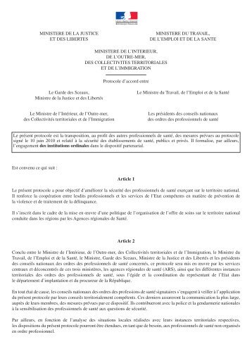 Protocole - SantÃ©-SÃ©curitÃ©-Justice-Ordres - Conseil National de l ...