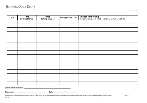 BARKING DOGS COMPLAINT FORM - Golden Plains Shire