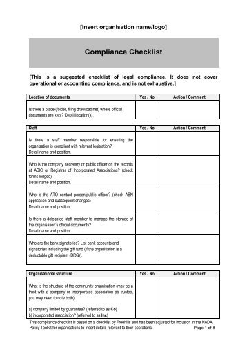 Compliance Checklist - The MHCC Policy Resource