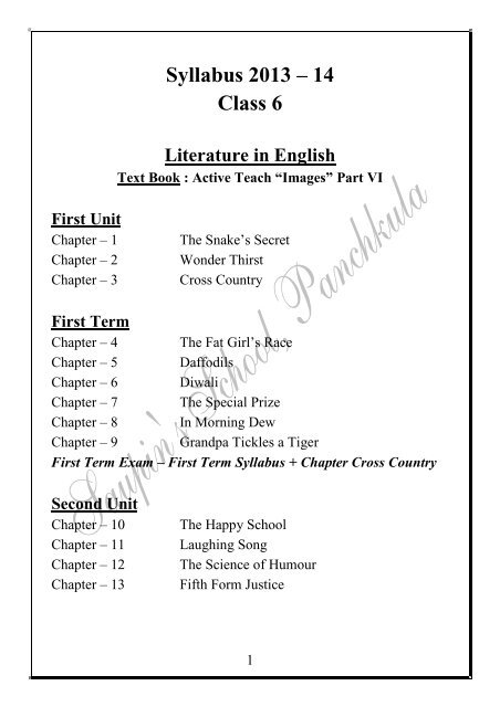 Syllabus 2013 â 14 Class 6