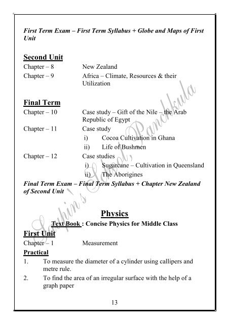 Syllabus 2013 â 14 Class 6