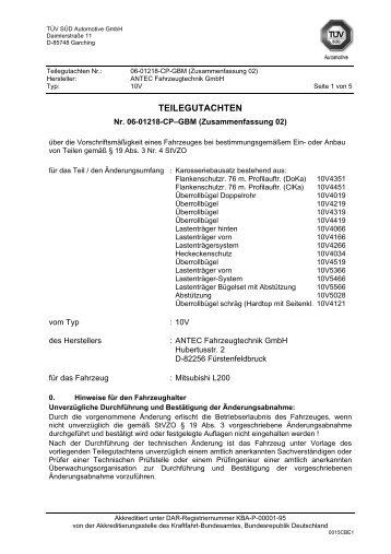 TÃV-Gutachten (0.3 MB) - Antec Fahrzeugtechnik GmbH