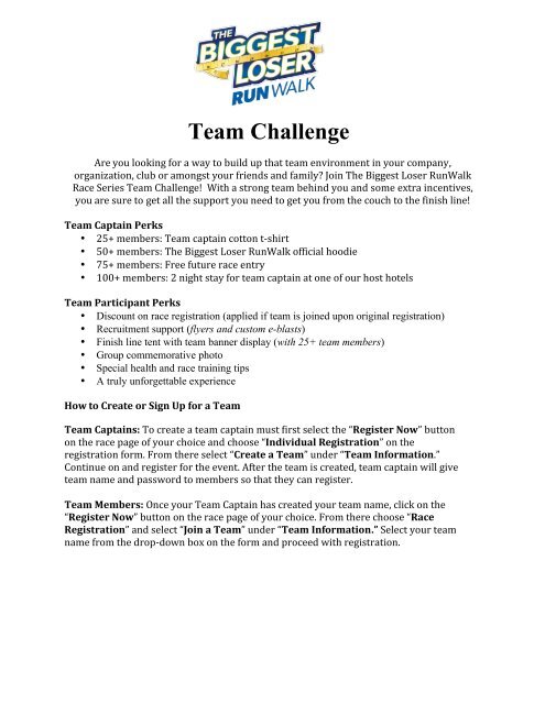 Team Challenge Form Biggest Loser RunWalk