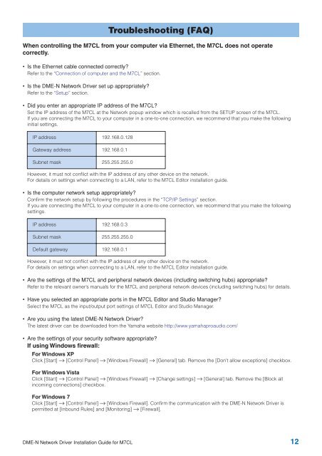 DME-N Network Driver Installation Guide for M7CL - Yamaha ...