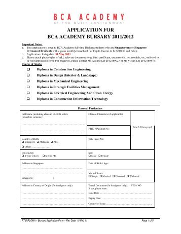APPLICATION FOR BCA ACADEMY BURSARY 2011/2012
