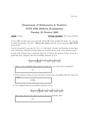Department of Mathematics & Statistics STAT 2593 Midterm ...