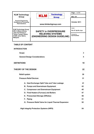 SAFETY in OVERPRESSURE RELIEVING SYSTEMS - KLM ...