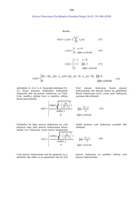 Pencere Fonksiyonu Aileleri ve Uygulama Alanları - Fen Bilimleri ...