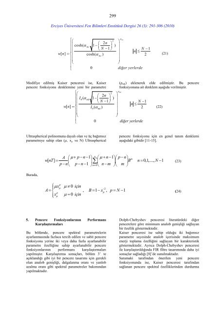 Pencere Fonksiyonu Aileleri ve Uygulama Alanları - Fen Bilimleri ...